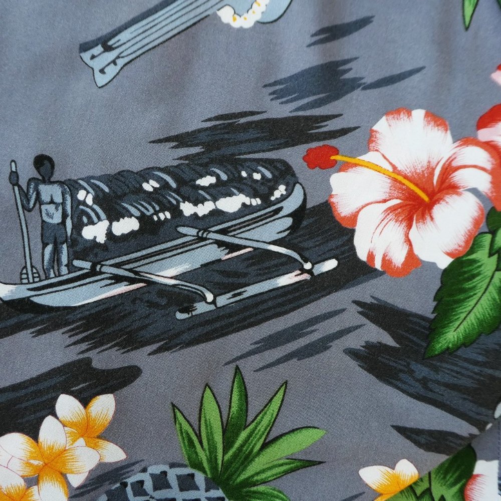 Vintage 70s Aloha Shirt Kennington Tiki Canoe Rigger Flowers Pineapples Guitar - Picture 4 of 10